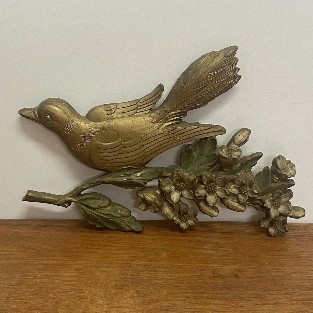 Vintage Dart Industries 1967 Dogwood Flowers Bird Wall Hanging Tinted Cottage